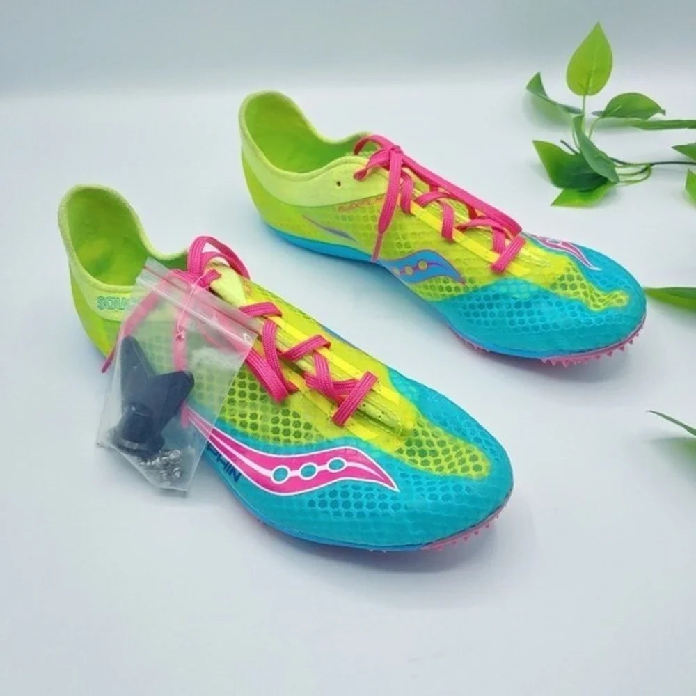Saucony Endorphin LD4 Track Spikes Racing Flats Yellow Blue Pink NEW WMS 10.5M